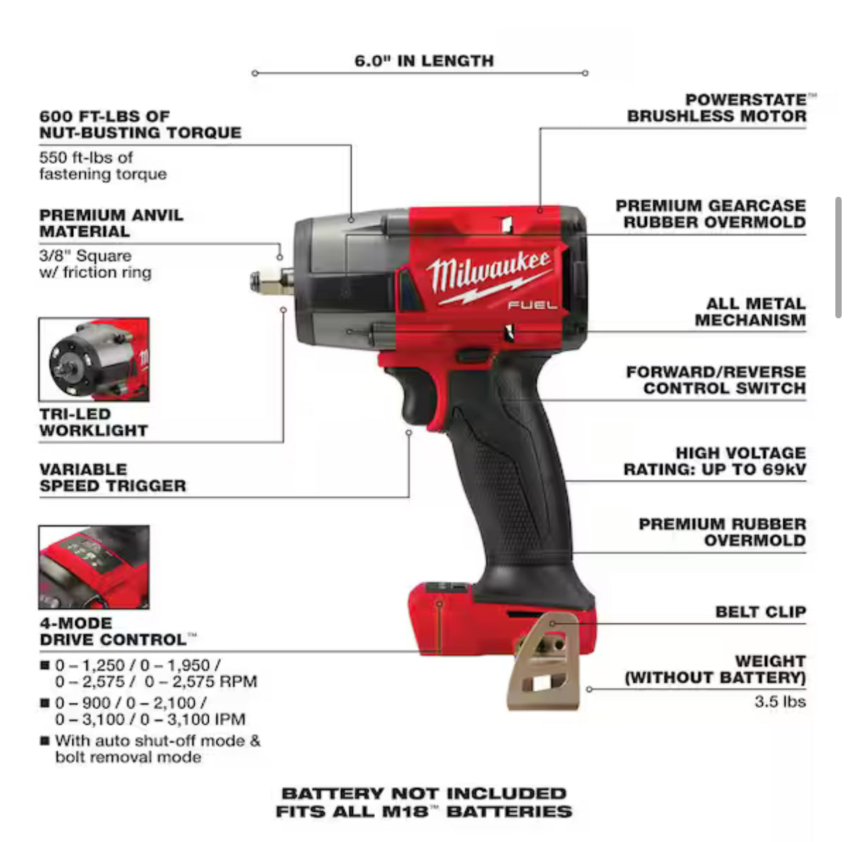 Milwaukee M18 FUEL 3/8” Mid-Torque Impact Wrench – Solo herramienta