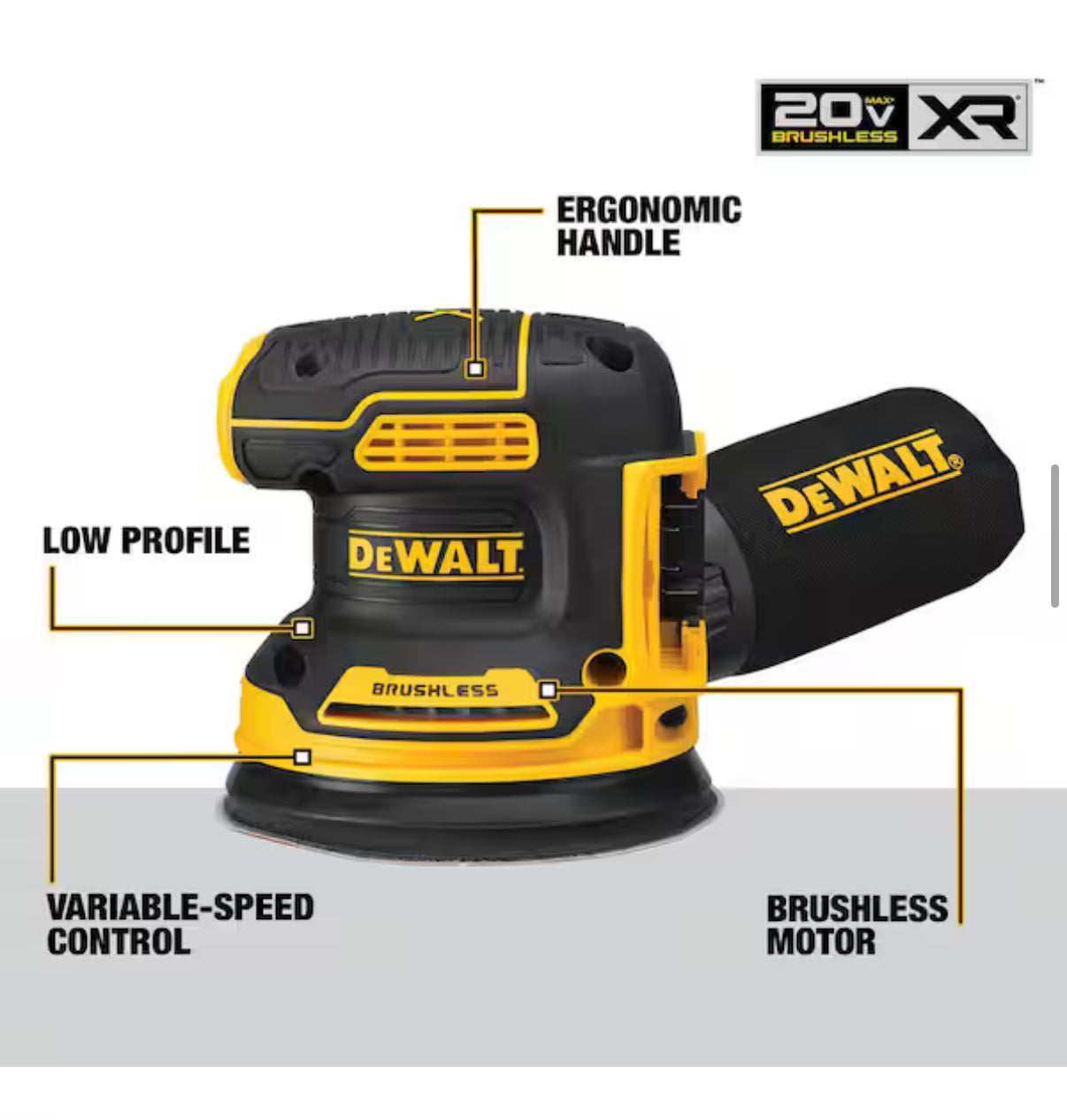 DEWALT 20V MAX XR Orbital Sander – Solo herramienta