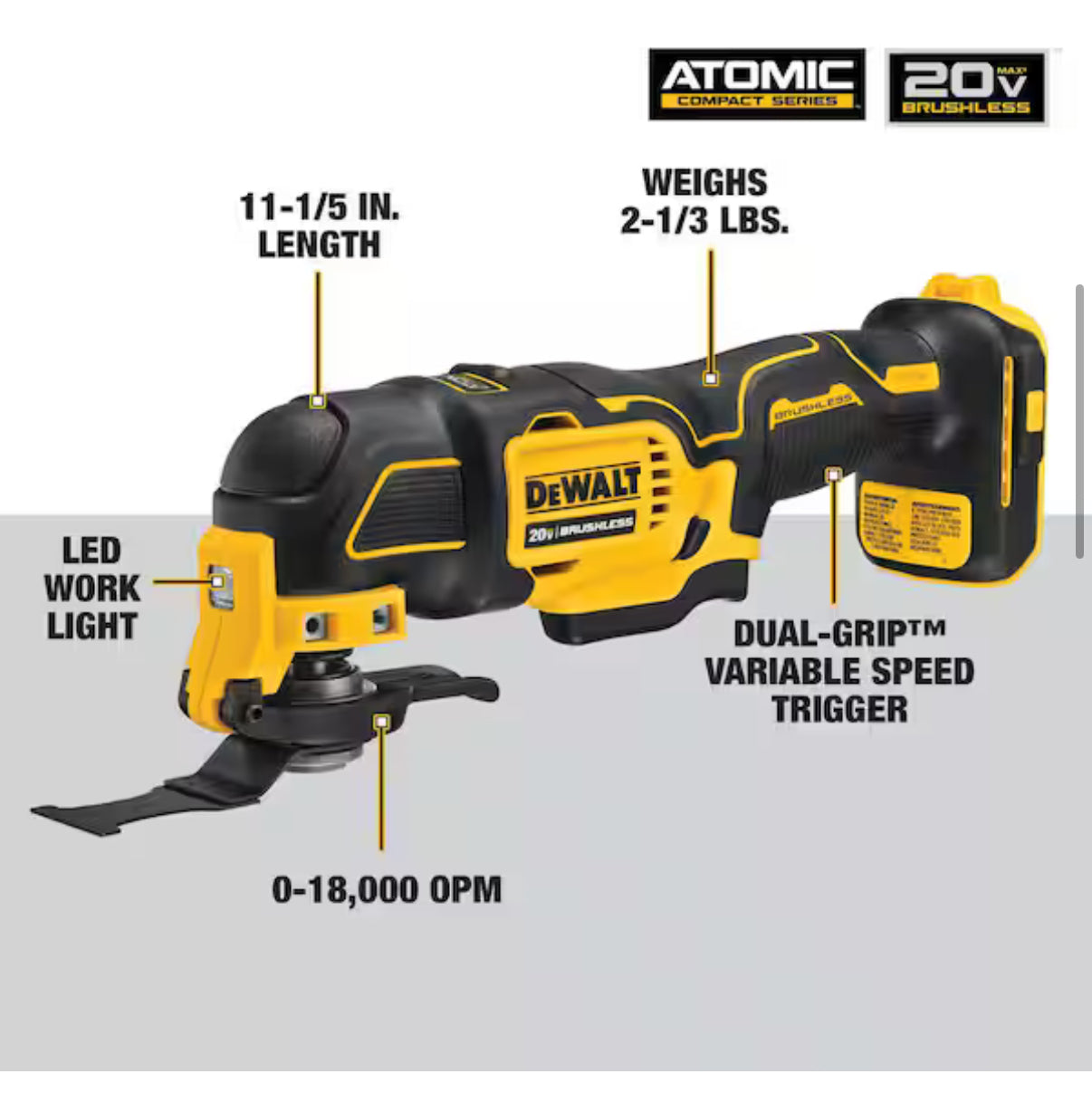 DEWALT ATOMIC 20V MAX Oscillating Multi-Tool – Solo herramienta