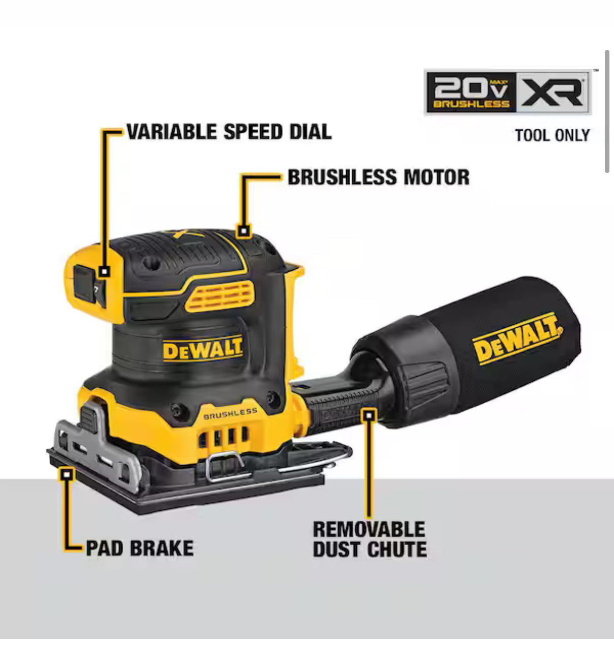 Title: 20V MAX XR 1/4 Sheet Variable Speed Sander (Brushless - Cordless)