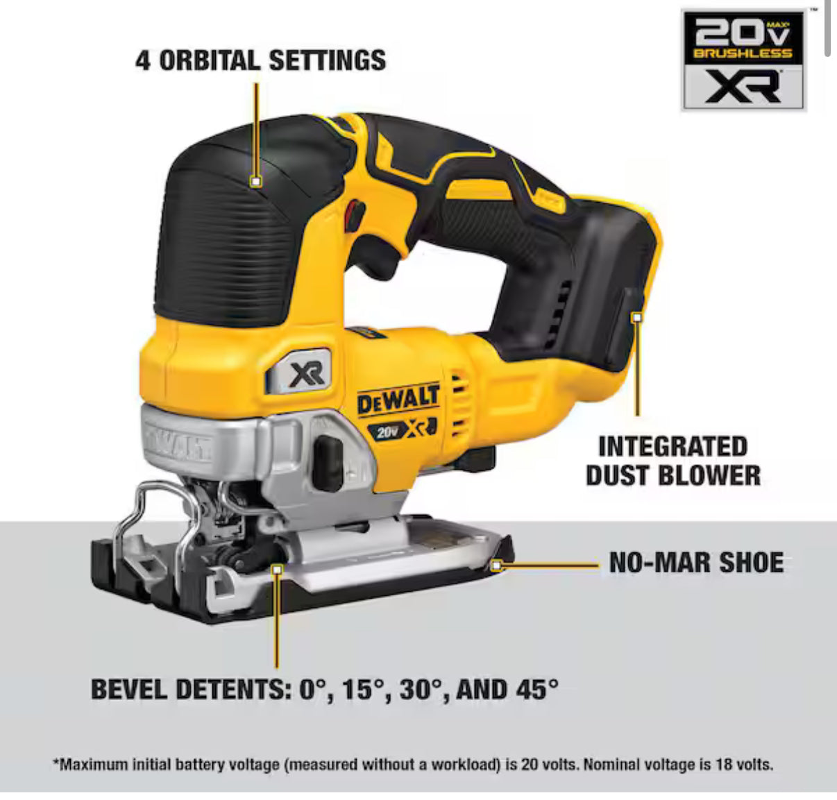 DEWALT XR 20V MAX Sierra Caladora Brushless – Solo herramienta