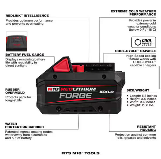 Batería Milwaukee M18 REDLITHIUM FORGE XC8.0 – NUEVA