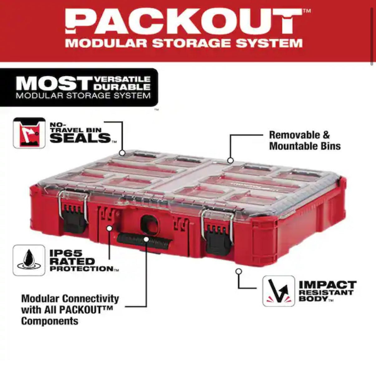 Caja Organizadora PACKOUT Milwaukee con 10 compartimentos – NUEVA