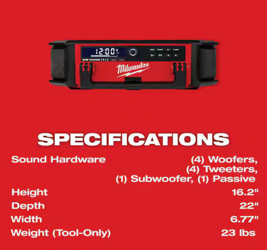 Bocina Milwaukee M18 PACKOUT con Radio y Cargador Integrado Sonido 360° para el trabajo