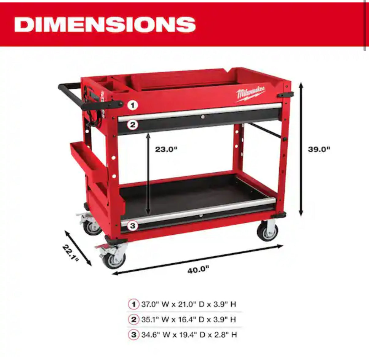 Milwaukee 40 in. Steel Work Cart